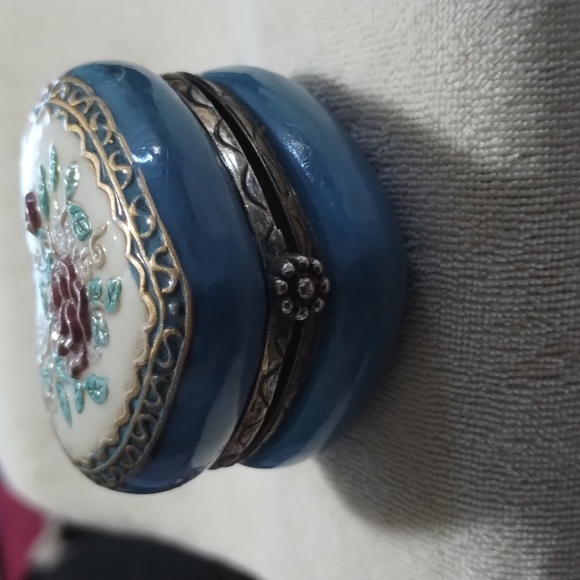 VTG 1960 Jewelry Box Ring Storage, Ceramic & Brass painted Burgundy, Blu… - Picture 2 of 6